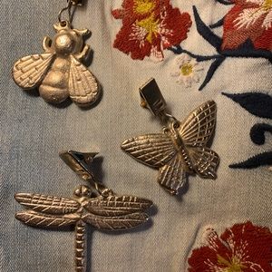Vintage Pewter Dragonfly, Ladybug, Butterfly clips